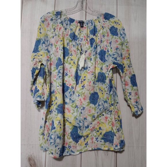 Chaps Shirt Ladies Large‎ White Floral Semi Sheer - Picture 1 of 7